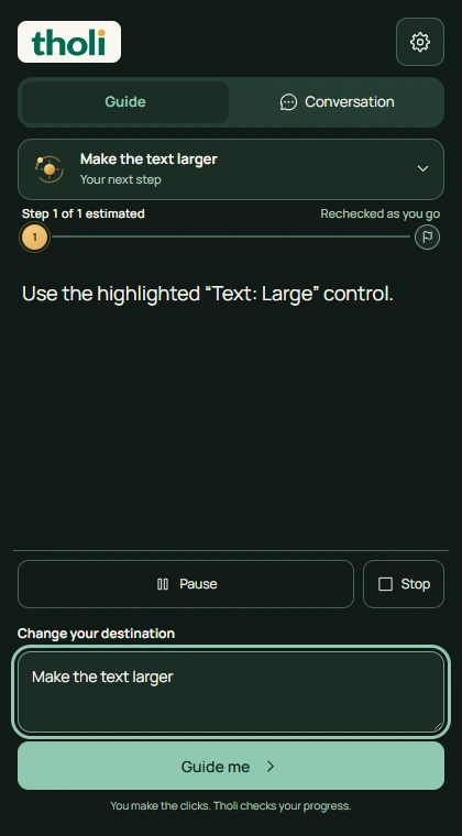 The working Tholi Guide interface